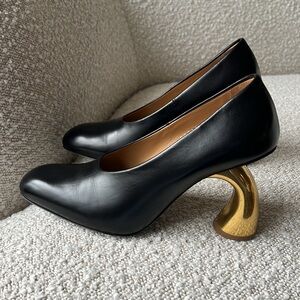 DRIES VAN NOTEN
Curved-Heel Leather Pumps, 36.5 NEW